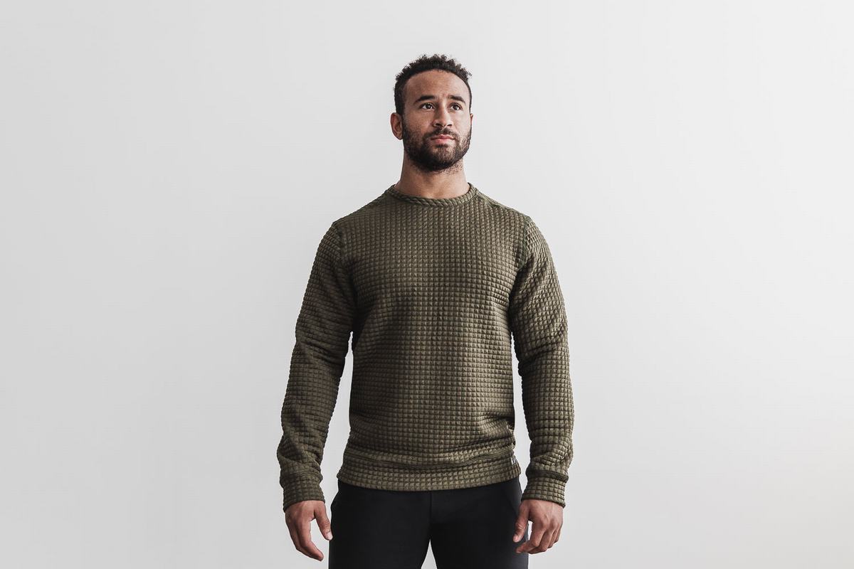 Nobull Quilted Crew Men\'s Pullover Green | Australia (UD7529)